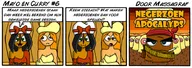 :3 bandana black_hair blast blue_eyes bow brown_eyes cigarette controller curryme dutch_text explosion green_eyes hat hats hattag mayo_and_curry mayo_en_curry negerzoen negerzoen_apocalyps nuke open_mouth orange_hair question_mark text // 750x265 // 110KB