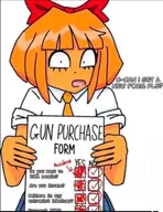 blank_background bow check_boxes english_text form freckles gun gun_form gun_purchases_form holding_object holding_paper meme meta:general_fanart mymy orange_hair paper parody question question_mark single_color_background single_colour_background skirt text tie tnd white_background white_void // 712x926 // 46KB