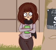 artist:gussywussy blush book brown_hair dutch_text english_text grass kiki's_parate_club kpc meta:general_fanart open_mouth poster text tree window zoey // 1345x1200 // 376KB