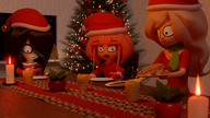 3d :) artist:koof black_hair blonde_hair candle candles christmas christmas_tree coco cup duplicate happy hat maya meta:duplicate meta:general_fanart mug mymy necklace orange_hair ornament ornaments phone plants santa_hat smile smiling stroopwafel table // 1920x1080 // 2.1MB