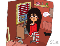 anime_girl artist:scdc bed broken_mirror bucket chair computer computer_keyboard computer_monitor computer_tower crying desk door engelse_tekst english_text hair_down headphones kruidnoten maya maya's_room mirror moniter mucus needs_dutch_tag pepernoten pillow plant plug power_strip question_mark radiator senpai shelf sims sims4 sleeveless_undershirt snot soei speech_bubble striped_pants tanktop tear tears text text_bubble undershirt vomit wifebeater window wire wires // 807x627 // 163KB