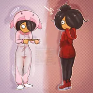 artist:spontaneous blobfish costume embed english_text green_eyes hoodie maya meme nervous onesie shoe shy_finger_twiddling socks text // 2048x2048 // 613KB