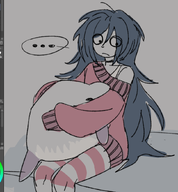 artist:norsecatt blobfish blobfish_plush color_wheel ellipsis english_text hair_down looing_away maya meta:general_fanart plush plushie sleeveless_undershirt tanktop text undershirt wifebeater // 790x851 // 305KB