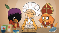 (^o^) (&deg;o&deg;) :) :3 apron artist:studio_massa bag black_hair blonde_hair blue_eyes bowl butter carrot chef_hat coco cookies cooking feather flour food freckles green_eyes hat Illustraties_(official) kruidnoten link maya mymy necklace official_art orange_hair owo petjeaf pumpkin_spice shoe sinterklaas smiling spice spices spoon steam sugar text // 3840x2160 // 3.7MB