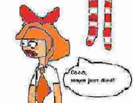artist:djpoonslayer bow compressed english_text maya meta:general_fanart mymy orange_hair suicide text text_bubble tie // 359x280 // 114KB