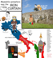 'toss arrow arrows bald bic black_hair blonde_hair chud coco crying english_text esl exclamation_mark facial_hair glaasses gun helm helmet italian italy meta:ias mutt nigger pizza pointing sicilian skirt smugjak soyjak text typo uniform wall weapon // 669x724 // 663KB