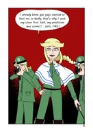 ak-47 artist:maypachi_hmone baton black_pointer blonde_hair boot boots capelet comic exclamation_mark gun hat hats looking_at_viewer pointer speech_bubble star_of_david text text_bubble the_return_comic Yana // 1080x1527 // 115KB