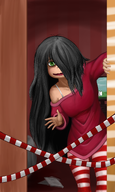 artist:oekakigod black_hair green_eyes maya meta:rijkskunst room sisa striped_socks // 1500x2500 // 2.8MB
