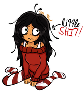 artist:sim black_hair green_eyes hair_down little_shit maya meta:general_fanart sitting sweater // 828x944 // 442KB