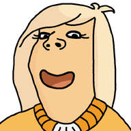 cartoon clothes coco coco_jak eyelashes female hair makeup ongezellig open_mouth orange_skin smile soyjak subvariant:wholesome_soyjak variant:gapejak yellow_hair // 800x800 // 31KB