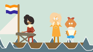 accordion blonde_hair boat brown_eyes coco dutch_flag hair_bun horn keyboard massa maya meta:general_fanart mustache mymy orange_hair parody prinsenvlag sea ship stile_willem trio turbofolk wavebow // 1046x588 // 79KB
