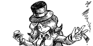 artist:oekakigod black_and_white cigar coco eyelashes hand hands meta:rijkskunst oekaki smile smoke tie top_hat white_void wine // 500x250 // 50KB