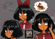 artist:soru black_hair freckles headphones heard meta:general_fanart mymy thought_bubble tie // 1937x1397 // 350KB