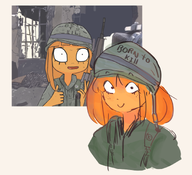 gun holding_gun holding_object looking_at_viewer meta:general_fanart mymy smiling soldier text unknown_artist // 1670x1519 // 1.3MB