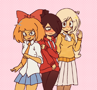 artist:hellven blushing bwcgegre coco cute fan_art maya meta:general_fanart mymy niggerwiggle trio xitter // 867x805 // 96KB
