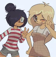 artist:mistorin coco looking_at_viewer maya meta:general_fanart smiling tongue_out v_sign winking // 1791x1834 // 277KB