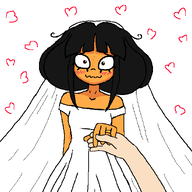 artist:yosack_jaki beautiful black_hair blush brown_eyes dress edit freckles happy heart hearts holding_hands looking_at_me marriage meiko_tachibana mymy orange_skin wedding wedding_dress wedding_ring white_skin white_void wife // 590x590 // 12KB