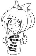 black_and_white bow english_text looking_at_viewer meta:general_fanart milktag_(proper) mymy sketch text thumbs_up tshirt // 353x551 // 65KB