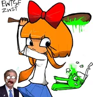 artist:kate bat blue_eyes bow freckles george_bush glasses limeaid meta:general_fanart mymy pin straw sweat text tie white_void // 718x745 // 95KB