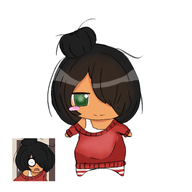 black_hair brown_hair green_eyes hair_bun maya meta:general_fanart plush plush_body plushie sleeveless_undershirt tanktop undershirt unknown_artist white_void wifebeater // 2060x2060 // 370KB