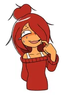 basic_eye blush hair_bun hair_covering_eye hair_over_eye hair_over_eye_(maya) hand maya meta:general_fanart nervous open_mouth red_hair single_color_background single_colour_background sweat sweating unknown_artist white_void wrong_hair_color wrong_hair_color_(maya) // 563x740 // 25KB