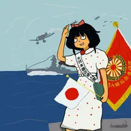 airplane areoplane battleship bbwtag black_hair bow japanese_flag japanese_text meiko_tachibana meta:general_fanart mymy unknown_artist // 1610x1608 // 767KB