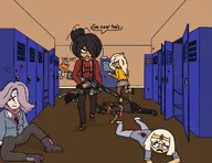 assault_rifle blood cato cleo coco dead gun gunshot_wound kiki maya meta:general_fanart meta:rijkskunst mymy scared school school_shooting schoolocaust speaking talking tnd unknown_artist vera wwtag x_eyes yutag // 1100x850 // 127KB