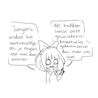 artist:lidlyarts black_and_white bow comic dutch_text freckles hand mention_history_presentation meta:general_fanart mymy nederlandse_tekst presentatie speech_bubble text_bubble text_bubbles white_void // 2480x2482 // 971KB