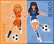 artist:Meowzellig blue_background eiko fu&szlig;ball japan mymy mymy's_sister netherlands orange_background shorts soccer soccer_ball // 2048x1654 // 355KB
