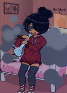 bed dialogue drool drooling high holding_object looking_away maya meta:general_fanart nomnomytag pot smoking text // 1022x1422 // 1.3MB