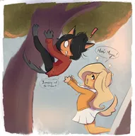 artist:asikku cat_ears coco dialogue exclamation_mark falling furry kemonomimi maya meta:general_fanart open_mouth shocked tagme text // 2032x2048 // 322KB