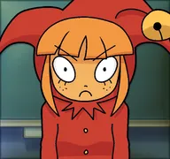 :( artist:vexxuco bell board buttons costume freckles frowning jester jester_costume mymy no_text orange_hair // 1407x1316 // 167KB