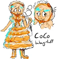blonde_hair coco crtag dress meta:general_fanart purse shoe single_color_background single_colour_background text white_background // 1000x1000 // 150KB