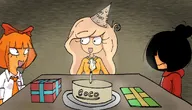 afrikaans_text artist:memesaro birthday_cake birthday_candle birthday_hat blonde_hair bow cake candle coco coco's_birthday dutch_text english_text eyelashes fire hair_bun hat hoodie maya meta:general_fanart mymy no_freckles open_mouth orange present presents table text tie // 1400x800 // 163KB