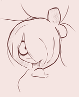 artist:gussywussy blush brown_and_white hair_covering_eye maya meta:general_fanart single_color_background single_colour_background sketch smirk // 634x769 // 123KB