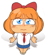 artist:ghanshan blue_eyes bow freckles looking_at_viewer looking_up meta:general_fanart mymy niggerwiggle orange_hair sad shadow skirt tie white_void // 568x654 // 218KB