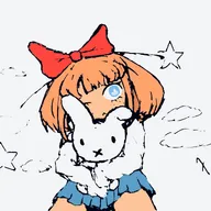 artist:axofcruelty blue_eyes bow freckles mymy orange_hair rabbit skirt star white_void // 1280x1280 // 136KB