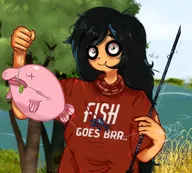 blobfish bone bones ddtag english_text fishing fishing_rod green_eyes maya meta:general_fanart text tree unknown_artist // 1047x945 // 124KB