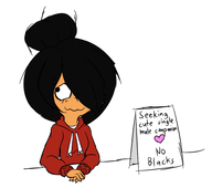 :3 black_and_white black_hair blank_background blush blushing cute english_text heart hoodie looking_away maya meta:rijkskunst sign single_color_background single_colour_background text tnd undershirt white_background white_void wifebeater // 444x394 // 43KB