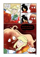 artist:maypachi_hmone black_hair blonde_hair blood capelet coco comic english_text exclamation_mark exclamation_marks maya mymy onamonapia orange_hair question_mark slap slapping slapping_chick speech_bubble speech_bubbles star_of_david text text_bubble text_bubbles the_return_comic thought_bubble thumbs_up Yana // 1080x1527 // 190KB