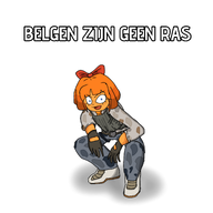 belgen_zijn_geen_ras blue_eyes bow dutch_text freckles gloves meta:general_fanart mymy orange_hair shadow squatting text tie unknown_artist white_void // 2048x2048 // 320KB