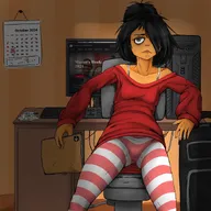 artist:oekakigod calendar chair computer computer_keyboard computer_monitor computer_tower desk drawing folder maya meta:rijkskunst sleeveless_undershirt undershirt wifebeater // 1450x1450 // 189KB